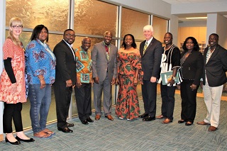 Dr. Kiki Caruson and Provost Wilcox welcome an international delegation from Ghana