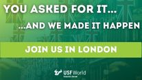 street flags in Great Britain overlaid with green shading advertising USF in London program