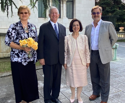 Dr. Brooke Hansen and Dr. Adam Carmer visiting the Royal Palace with Prince Alexander and Princess Katherine in Belgrade, Serbia