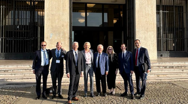 Tampa Bay mayor, Jane Castor, stands with sister-city representatives from Le Havre, France, in front of Hotel de Ville