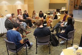 Provost Wilcox meeting with exchange students from the University of Exeter.