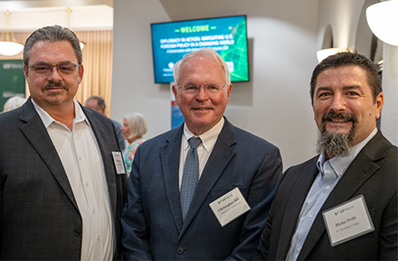 ) USF Associate Professor Scott Solomon, Ambassador Christopher Hill and USF alum and St. Petersburg College Associate Professor Bledar Prifti