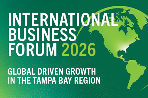 lime globe on green patterned background with international business forum wording