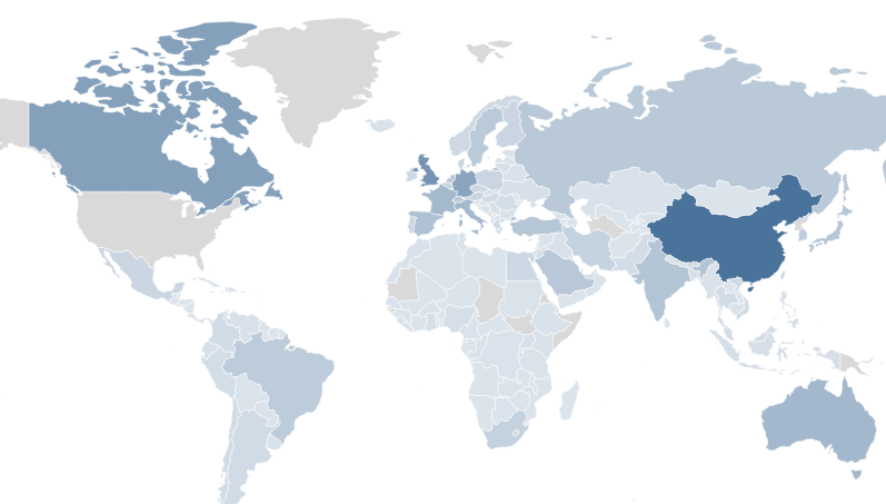 Geographical heat map of USF international co-publication 2015-2019