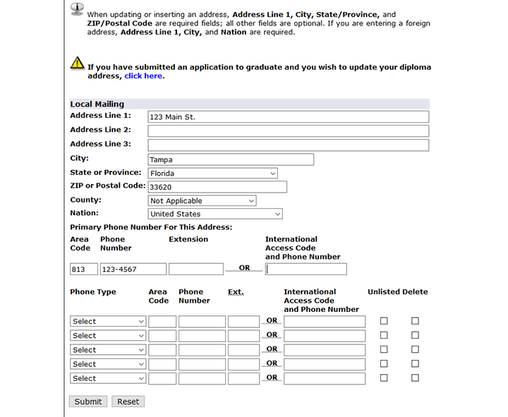 Address Update Screenshot