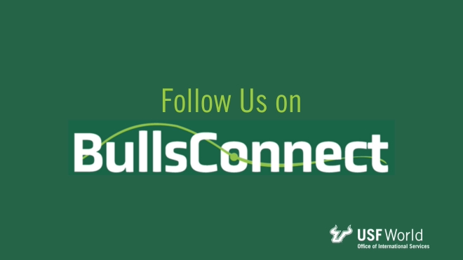 Green background with the words "follow us on BullsConnect" 