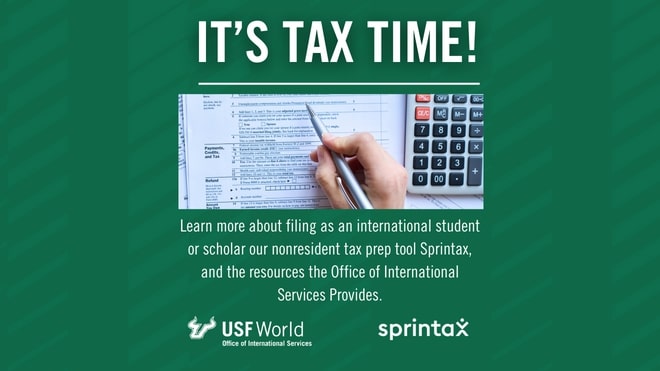 Green background with white text reads "It's Tax Time!" 
