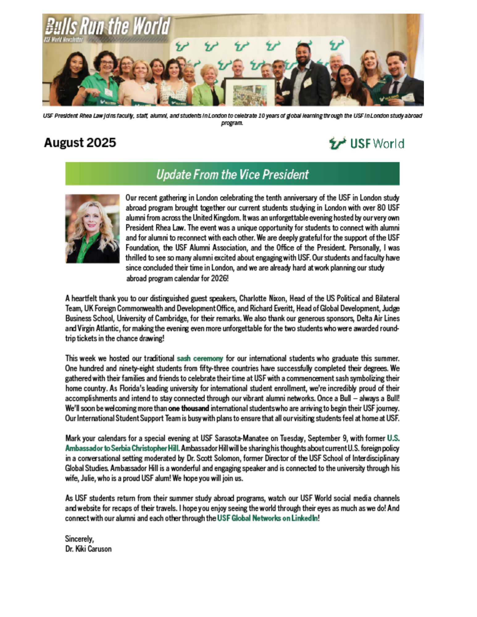 Click to view the USF World Newsletter for August