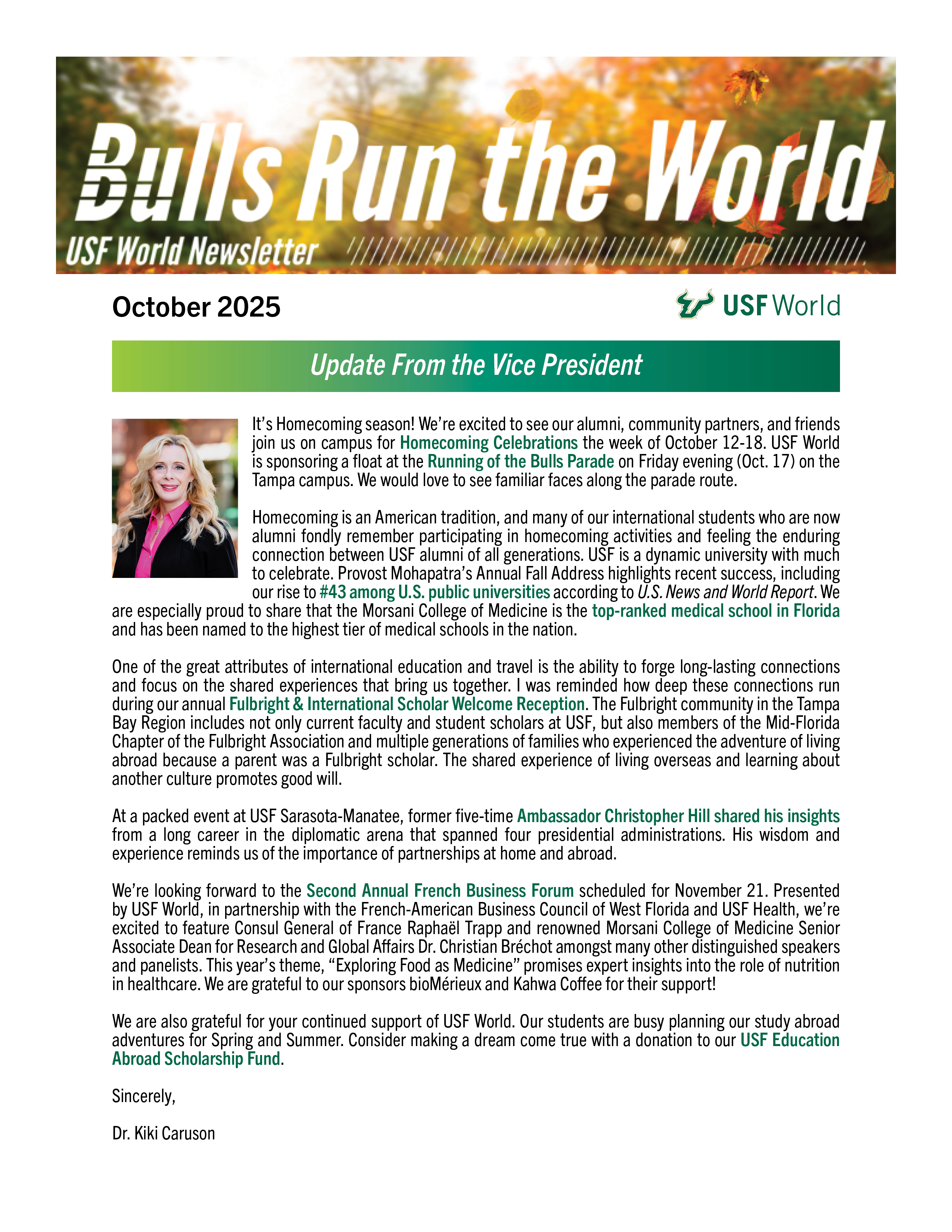 Click to view the USF World Newsletter for October
