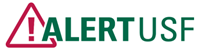 Red caution triangle with the words "alert usf" in green to the right