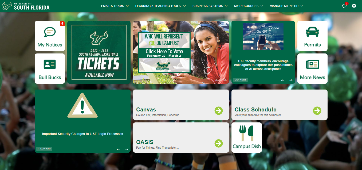 example of a MyUSF student home page