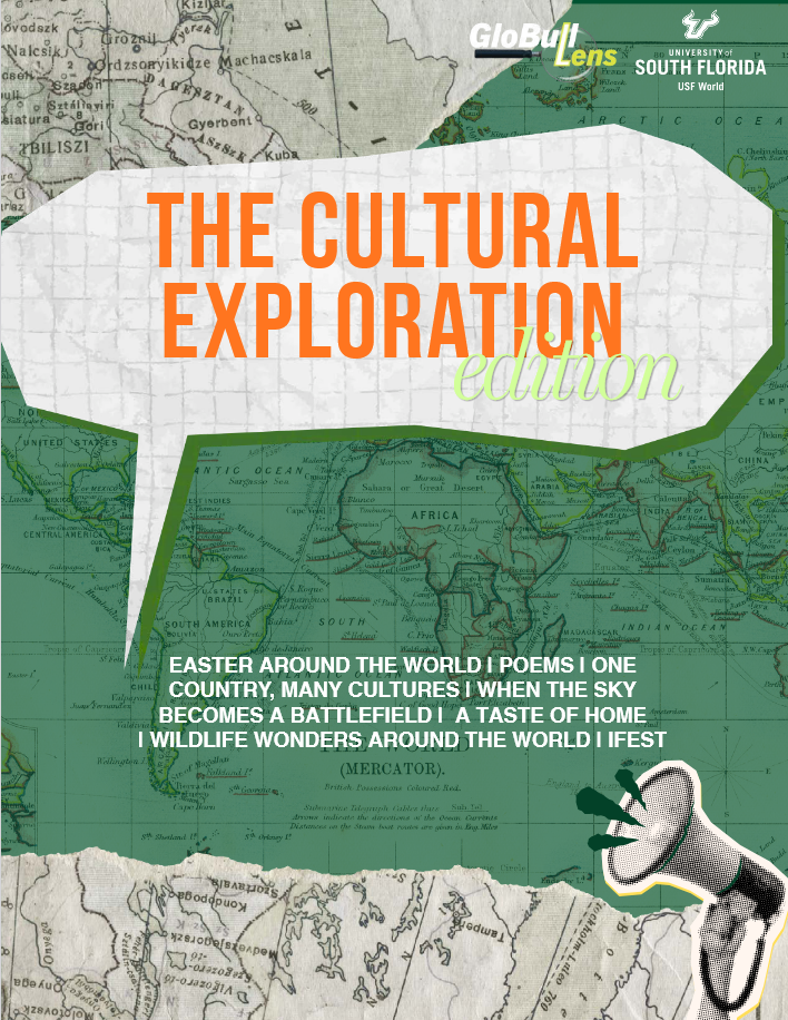 The "GloBull Lens" newsletter features the heading the "Cultural Exploration" with a map and megaphone.