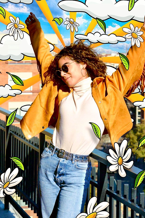 amador posing with flower graphics on photo