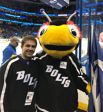 Jakub with the Tampa Bay lighning mascot