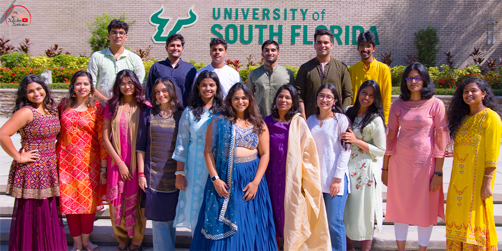Group shot of all of the Officer Bearers of the Students of India Association stating in front of the University of South Florida