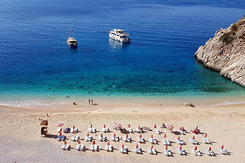 Skeletons and shells from an invasive species of foraminifera are helping build beaches like this one in the eastern Mediterranean Sea.