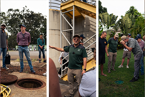 Collage of person on different sanitation sites