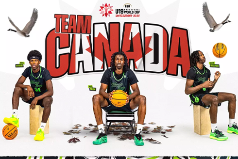 Team Canada with three basketball players from the USF men's basketball team