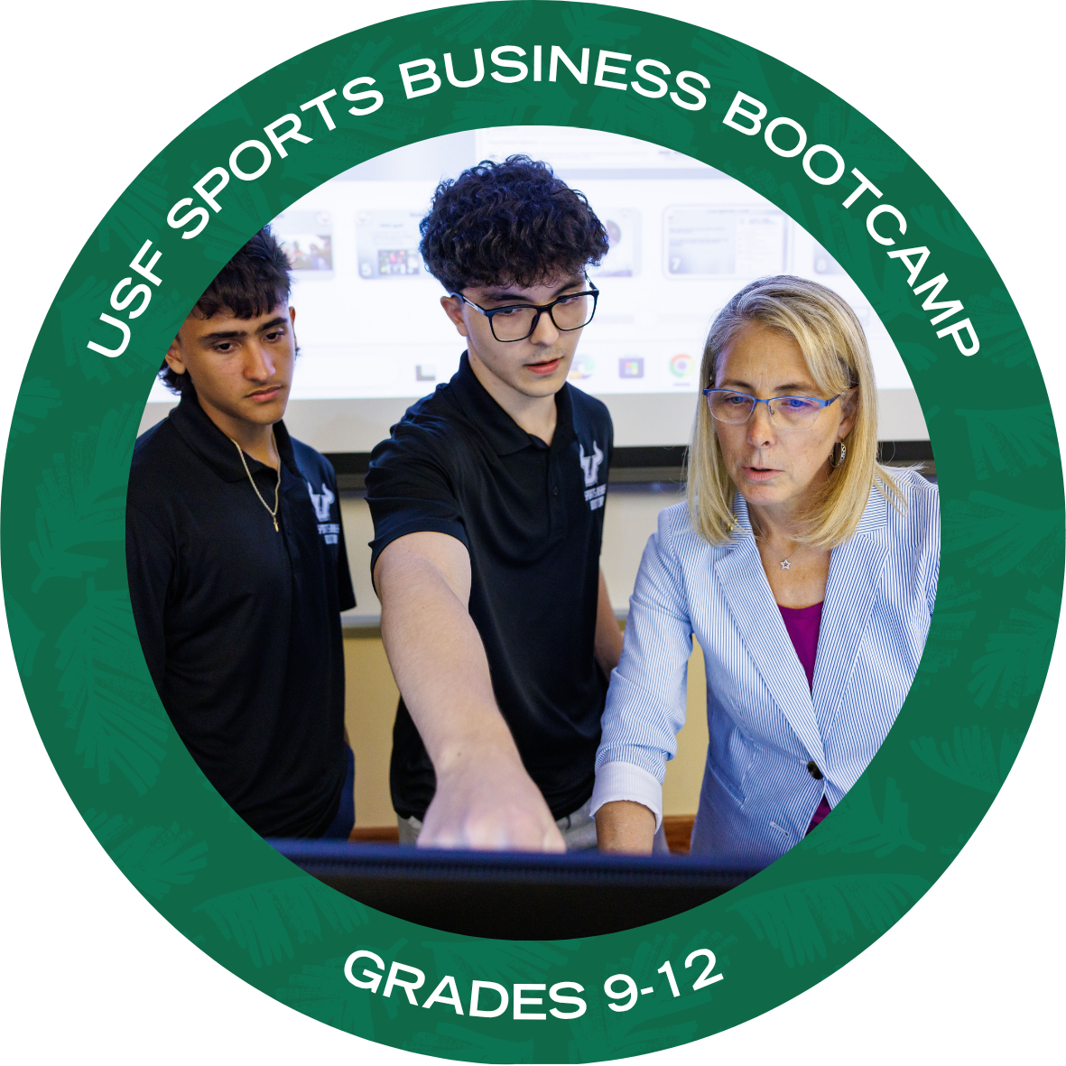 USF Sports Business Bootcamp with text stating "USF Sports Business Bootcamp Grades 9-12"
